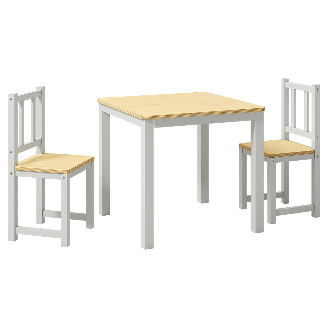 Bellabino Sora Kindersitzgruppe – Kindertisch mit 2 Stühlen aus Holz – Sitzgruppe Indoor Grau – Kinder Tisch Stuhl Set für Drinnen – Maltisch & Basteltisch ab 2 Jahren – Spieltisch für Kinderzimmer