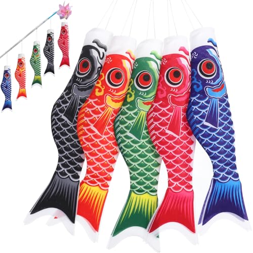 Koinobori Lot de 5 sacs à air koï d'extérieur en forme de carpe 40 cm Décoration de jardin japonaise Vent Koi Streamer pour Izakaya Hôtel École Sushi Bar