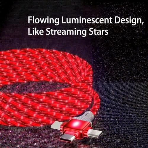 Image of 6 Combinations Multi Ports USB Charger Cable USB A /USBC to Micro USB /Type C PD Fast Charging Cord Light Up LED Starry Current to be a Night Light Compatible with Most of devices-39 inches Red.