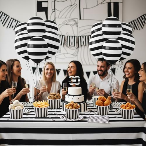 Image of Zopeal 50 Count Black and White Striped Ice Cream Cups Paper Dessert Bowls | 9 oz Disposable Ice Cream Bowls, Birthday Halloween Party Supplies, Snack Cups Sundae Picnic Yogurt Bowls for Food