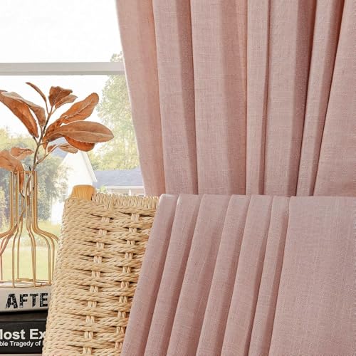Image of Joydeco Linen Curtains for Living Room,Light Filtering Rod Pocket Back Tab Semi Sheer Drapes Window Long Curtains 108 inches Long Sheer Bliss