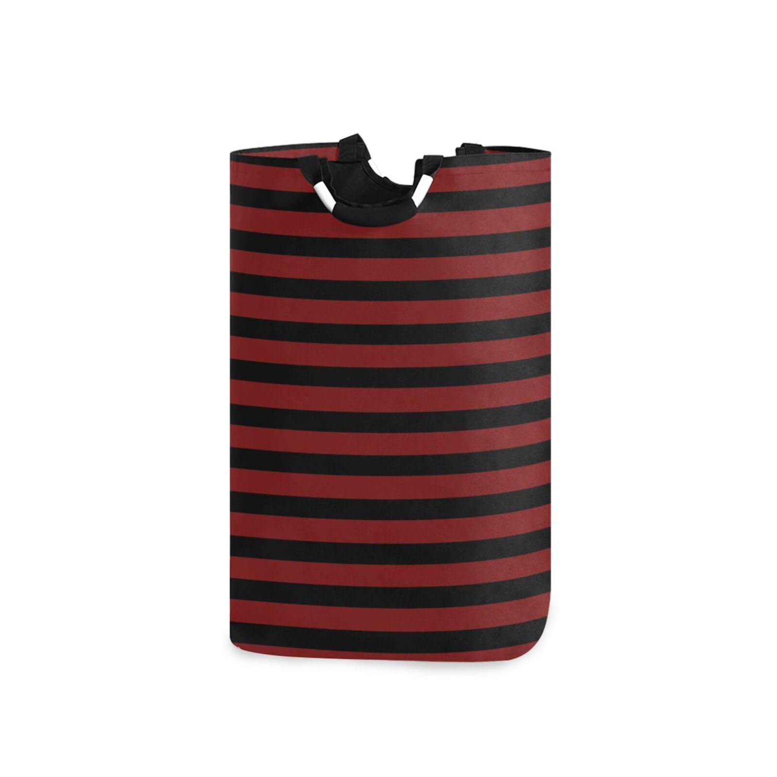Jihqo Laundry Hamper Basket Dark Red Black Stripes Collapsible Nursery Storage Bin Waterproof Clothing Baskets for Home Bedroom Bathroom Washing Room