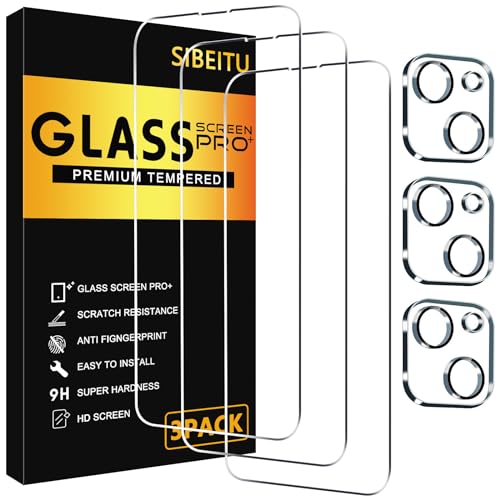 SIBEITU 3 Pack Screen Protector for iPhone 14 with 3 Pack Camera Lens Tempered Glass Protector, 6.1 Inch HD Clear Tempered Glass Film 9H Hardness Full Coverage, Scratch Resistent, No Air Bubbles