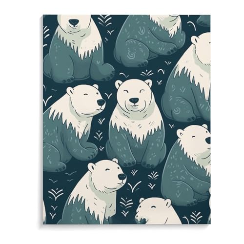 Tableau avec cadre en coton et lin motif ours polaire de haute qualité