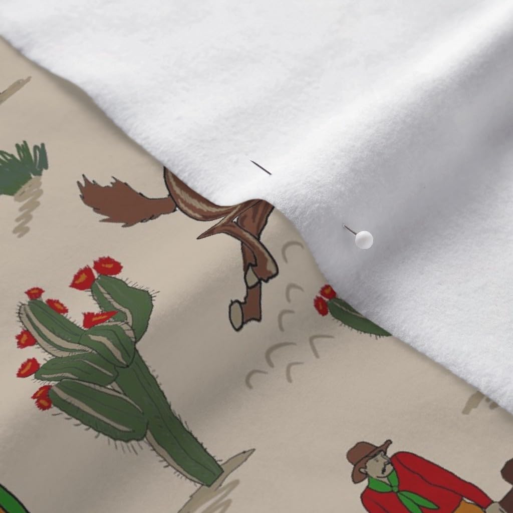 Spoonflower Fabric - Tan Cowboy Western Horse Printed on Polartec(R) Fleece Fabric by The Yard - Sewing Blankets Loungewear and No-Sew Projects