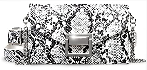 Caspar TS1065 stylische kleine flache Damen Gürteltasche Umhängetasche mit Gürtel und Metallkette, Gürtelgröße:95 [für Körperumfang 94-98 cm], Farbe:weiss schlange