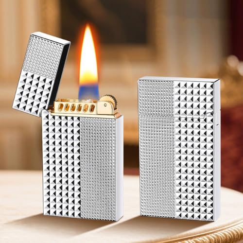 ZHUANH Encendedor Vintage de Queroseno con Llama Suave y Encendido por muela, Ideal for Cocina, Camping, Vela, etc.(Silver 1)