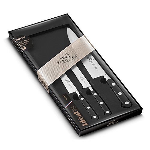 Sabatier 3 pièces Ensemble de Couteaux : 1 Couteau d'office, 1 Couteau Utilitaire, 1 Couteau de Chef – 100% forgé – Lames en Acier Inoxydable – Vendu...