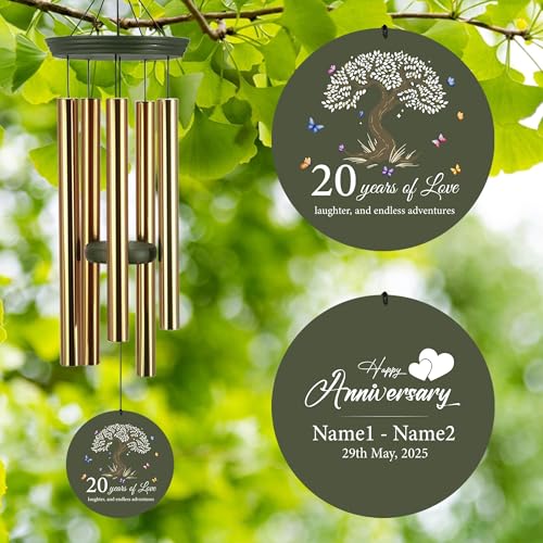 Image of ASTARIN 20th Wind Chimes for Couple, Personalized Wind Chimes for Anniversary, Couple Gifts for Keepsake, Deep Tone Windchime Romantic Gift for Women Men