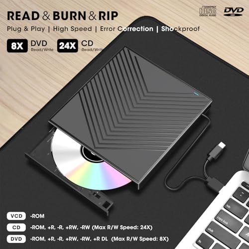 Roofull External Cd Dvd Drive Player Burner Cd/Dvd-Rom +/-Rw Optical Disk Drive With Usb Ports Hub + Sd/Tf Card Reader + Portable Carrying Case For Laptop Pc Windows Apple Mac Linux Computer thumb #2