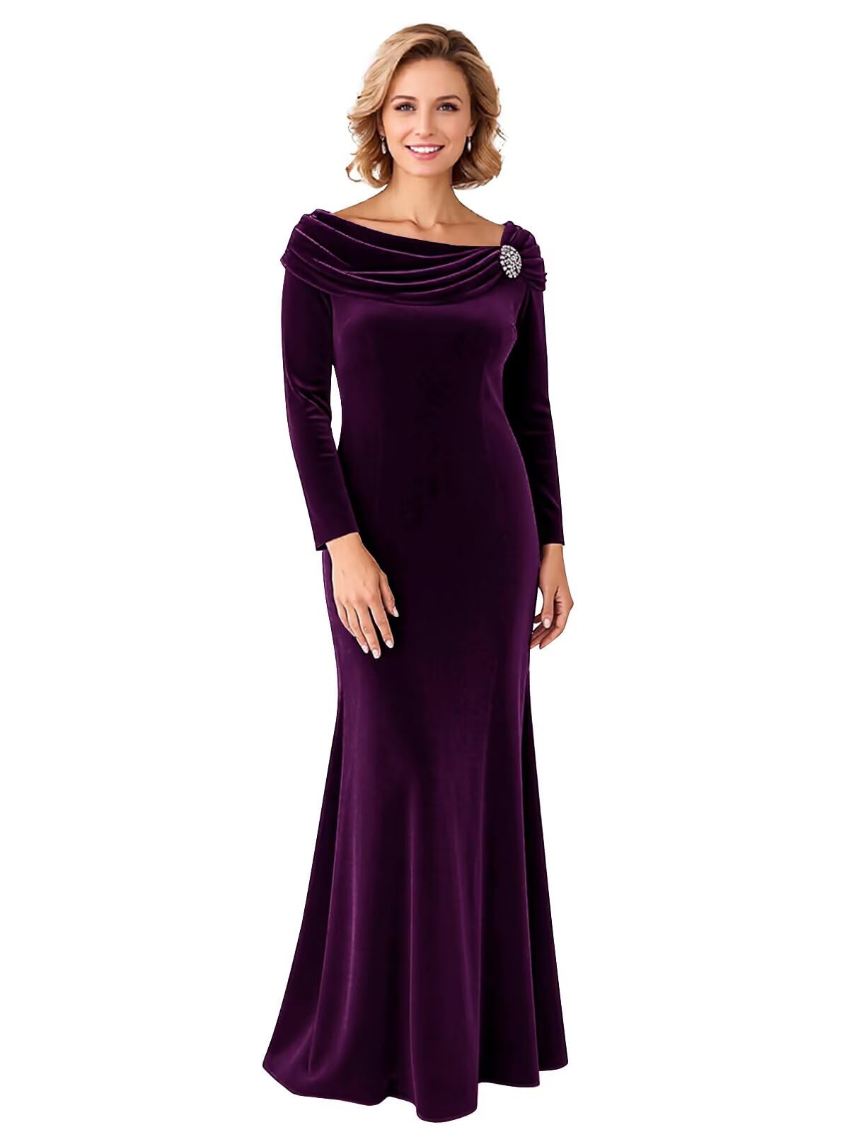 Long Velvet Mother of The Bride Dress for Women with Sleeves Mermaid Formal Dresses