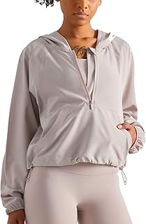 altiland Lightweight Workout Jacket for Women, Cropped Athletic Gym Running Hoodie, UV Protection Half Zip Pullover UPF 50+
