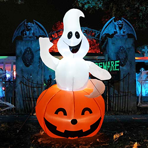 MerryXGift Halloween Inflatable Ghost in Pumpkin 4.5ft, Airblown Inflatable Halloween Blow up...