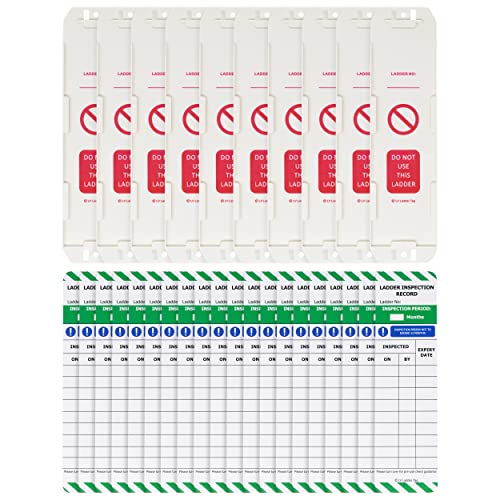 LIVELIFEBETTER Ladder Tags - 10 Holders and 20 Ladder Inspection Tag Inserts - Full Pack - Fits All Ladder Types & Other Equipment - Suitable for Indoor & Outdoor Use