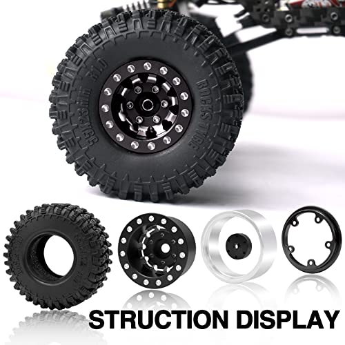 OGRC 1.0 Wheels Deep Dish Rims Negative Offset 7mm Wheels with New Compound 1.0 Tires for Axial SCX24 Gladiator Bronco C10 JLU Deadbolt RC Crawler Upgrades Parts (Black) - Thumbnail 5