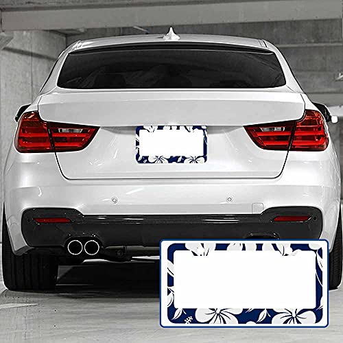 Nicokee Decorative License Plate Frame Navy Blue Hawaiian Hibiscus Car Tag Cover Aluminum Auto License Plate Holder For Men Women #TOP3