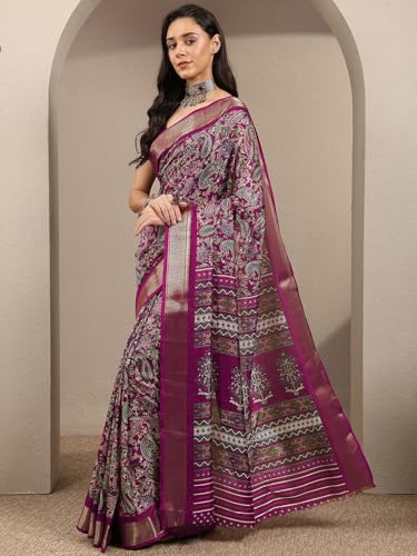 Image of Libas Printed Silk Blend Saree for Women With Unstitched Blouse Piece | Traditional Saree for Festive & Wedding