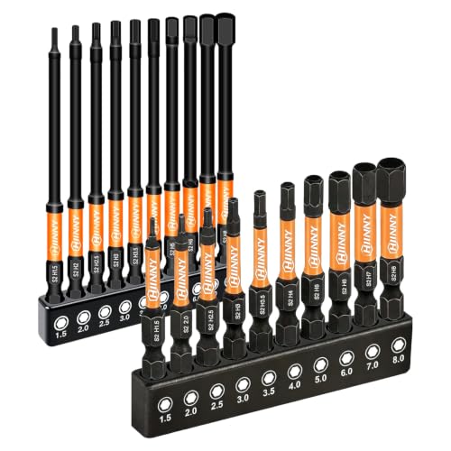 Image of Metric Impact Allen Wrench Drill Bit Set,20PCS 2 inch&4 inch Long Hex Bit Set, 1 /4 inch Hex-Shank S2 Steel,Impact Driver Bit Set, Magnetic CNC Tips for Drill & Driver with Storage Box