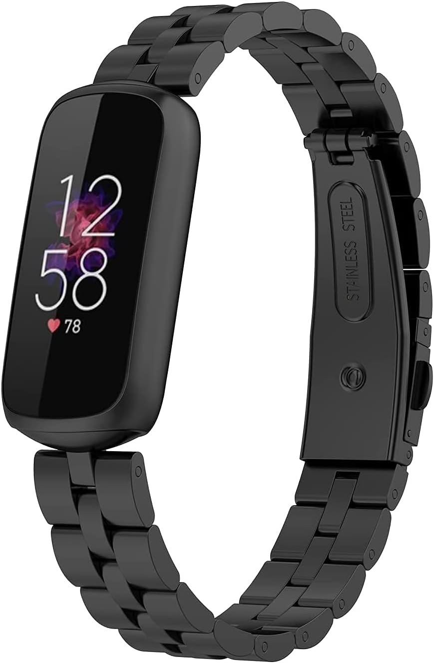 GGOOIG Metal Bands Compatible with Fitbit Luxe Band Replacement Accessories Bracelet Strap for Classic Durable Solid Link Accessory Buckle Metal Strap Wrist Band for Fitbit Luxe (Black) : Electronics
