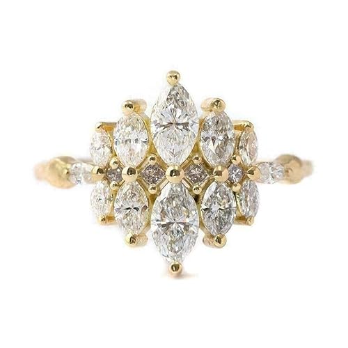 14k Yellow Gold Plated 2Ct Marquise Lab-Created Diamond Cluster Engagement Ring BY BALAJIGEMSANDJEWELRY (8.5)