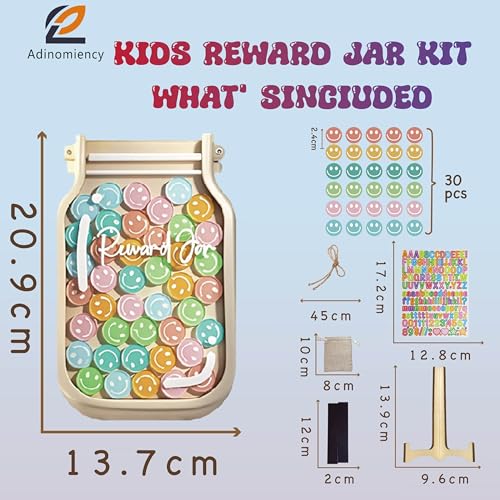 Adinomiency Kids Reward Jar & Behavior Chart - Classroom & Home Potty Training Chart with 80 Stickers - Teacher/Parent Tool for Chores, Homework, Good Habits (Colorful & Durable)
