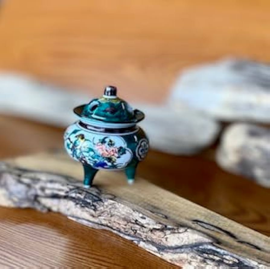 Amazon.co.jp: 百華園 九谷 豆香炉 青九谷花鳥(Kutani Hyakkaen