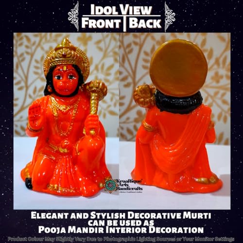 Image of Hanuman Ji Idol for Pooja Room & Home Decor | Bajrangbali Murti with Gada | Resin Statue for Temple, Office & Car Dashboard | Spiritual Gift Item (8 cm)