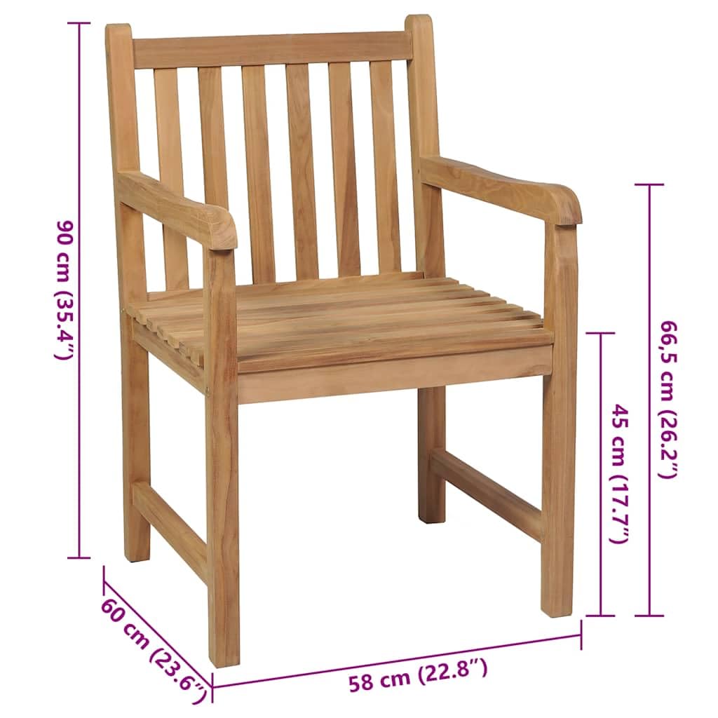 Zestaw 4 krzeseł ogrodowych z drewna tekowego z czerwonymi poduszkami, rustykalny design, wytrzymałe siedziska do 110 kg.