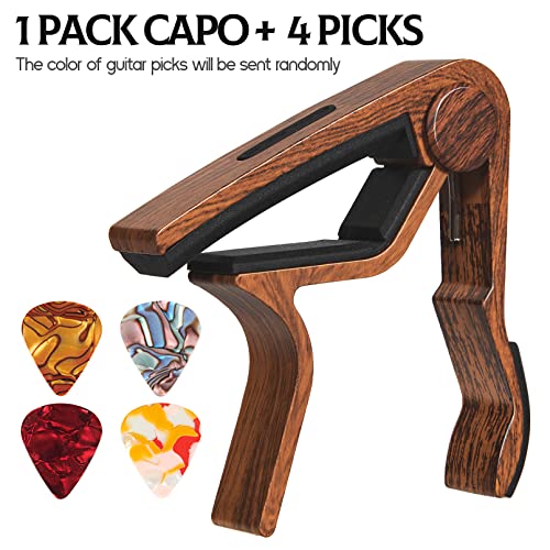 Capo Guitar Capo With Pick Holder For Acoustic And Electric Guitar, Ukelele, Bass, Banjo With Guitar Picks (Rose Wood) #TOP1