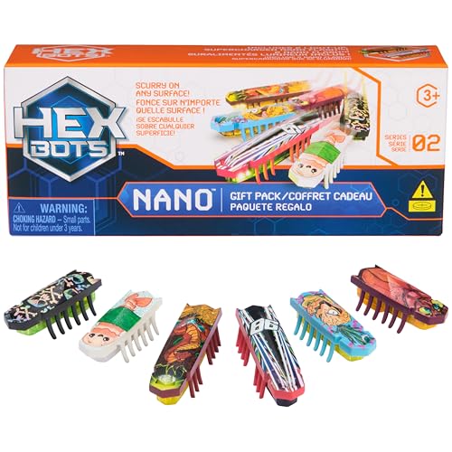 HEX BOTS Nano 6 Pack, 4 Nano Bots with 2 Bonus Flash Nano, Sensory Toys for Kids & Cats with Vibration Technology, Insect Toys & Mini Robot Toy for Kids Ages 3 & Up