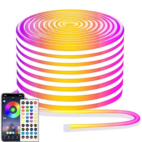 SeGrass 15m LED Neon Striscia Controllo App/Telecomando, Flessibile RGB Waterproof, Music Sync Gaming Lights Outdoor