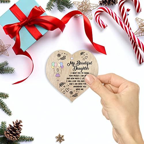 Stuff4 Beautiful Daughter Hanging Wooden Heart Sign Plaque Daughter Gifts from Mum Dad - Light Wood Hearts Sign, Womens Gifts, Daughter Gifts from Parents, Inspirational Christmas Birthday Present