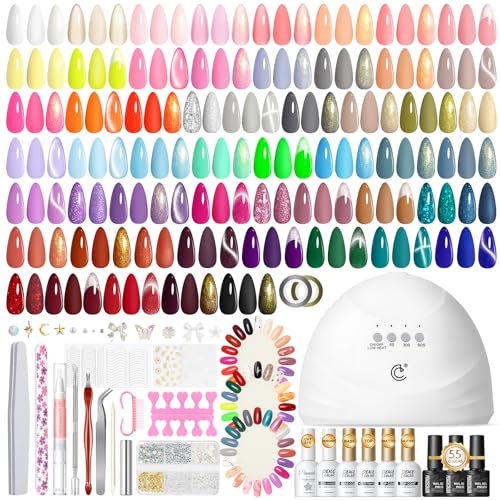 PEACECOLOR 82PCS Kit Ongle Gel UV Complet avec Lampe, 55 Couleurs Kit Vernis Semi Permanent avec Brillant Mat Top Coat Cat Eye Gel Nail Art Décorations et...