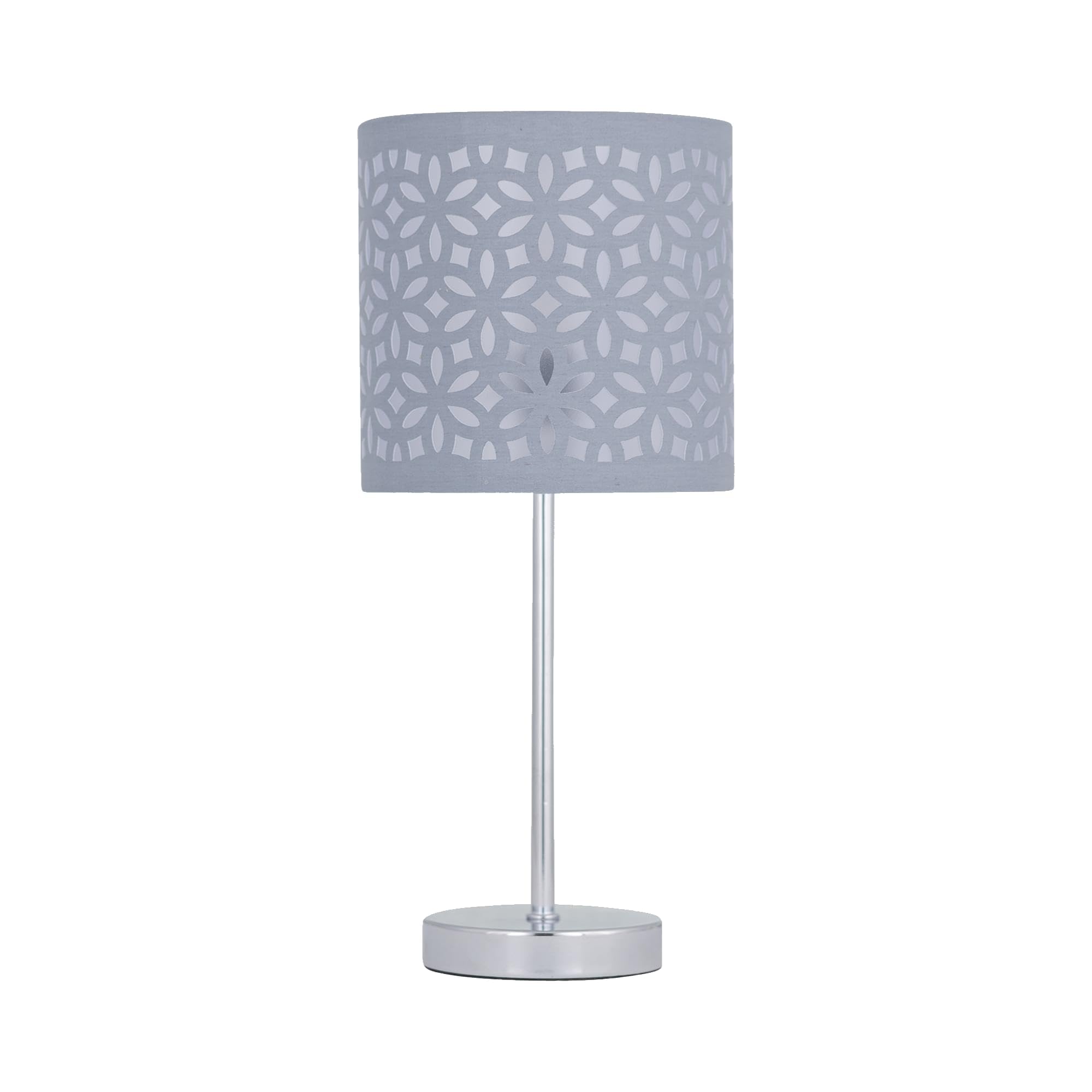 firstchoicelighting Polished Chrome Table Lamp or Bedside Light, Modern Design, Grey Cut Out Shade, Height 35cm, LED Compatible