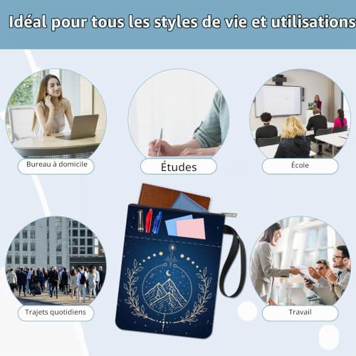 craspire Housse de Protection pour Livre de Montagne, Couverture de Livre de Phase de Lune de Tarot pour Livres Brochés, Couverture de Livre en Tissu Lavable avec Fermeture Éclair et Poche – vue 4