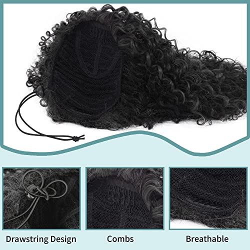 Youthfee 27 Inch Drawstring Ponytail Deep Curly Heat Resistant Human Hair Blended Instant Clip Ponytail Extension Protective Style Afro Kinky Curly Hair Pieces For Women thumb #2