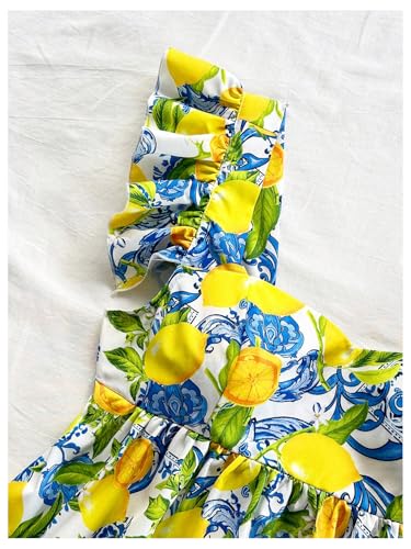 MakeMeChic Women's Lemon Print Ruffle Sleeve Blouse Peplum Summer Shirt Tops4