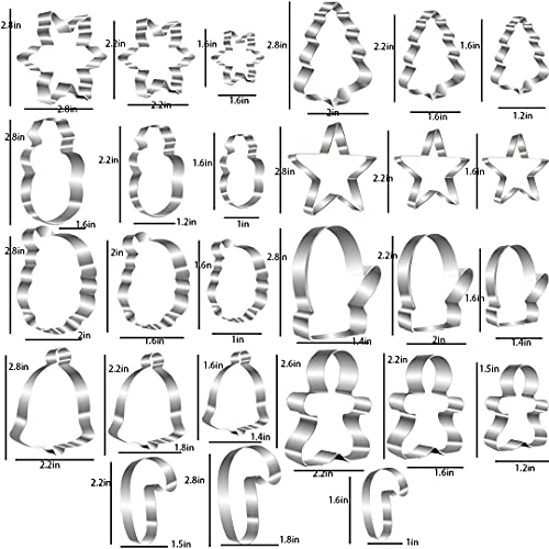 Magigift Christmas Cookie Cutters Set - Snowman, Christmas Tree, Santa, Snowflakes, Bells, Cane, Gingerbread Man, Gloves, Stars & More Shapes Stainless Steel (27Pcs) #TOP1