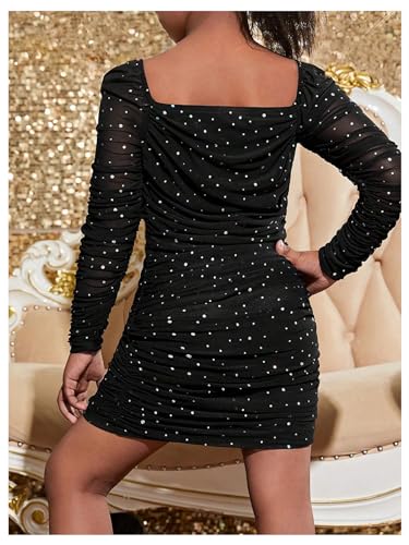 Floerns Girl's Puff Long Sleeve Square Neck Ruched Cocktail Party Bodycon Dress2