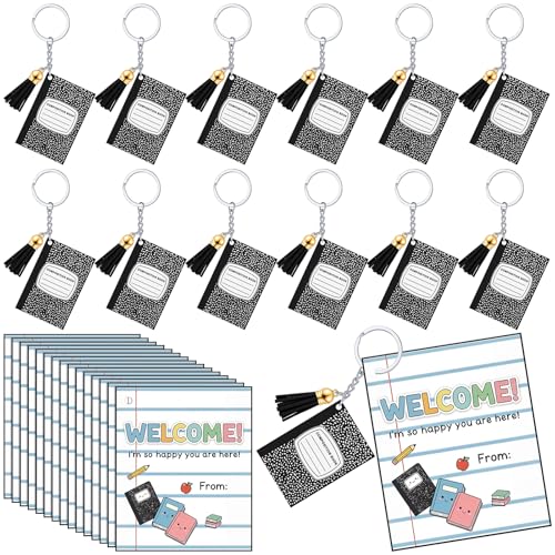 Kigeli 24 Sets Composition Book Acrylic Keychains End of Year Gift Back to School Student Gifts from Teacher with Punched Cards Welcome Back to School Teacher to Rewards & Classroom Incentives