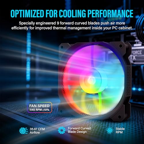 Image of Geonix Luma ARGB 120mm PC Cooling Fan | PWM | Hydraulic Bearing | Low Noise 23dB | High Airflow 35.97 CFM, Black