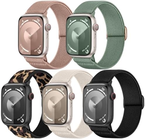 Dirrelo 5Pack Stretchy Nylon Band Compatible with Apple Watch Bands for Men 45mm 44mm 42mm 49mm 46mm 41mm 40mm 38mm Women,Soft Elastic Strap Wristband for iWatch Series 11 10 9 8 7 6 5 4 SE 3,Ultra