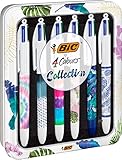 BIC Kugelschreiber, 4 Farben, mittlere Spitze (1,0 mm) – verschiedene Nachrichten, Metalldose mit 6 Stück.