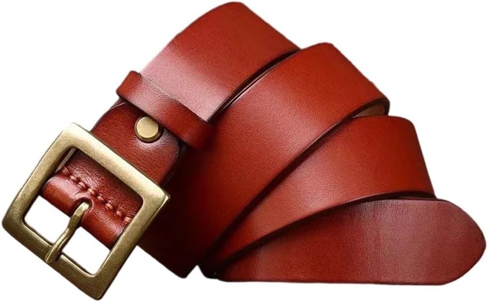 Men's Leather Belt - 3.8 cm Solid Cowskin with Brass Copper Buckle for Jeans