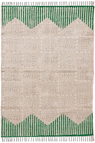 Tapis de 1,5 m en coton vert et beige facile à nettoyer pour intérieur