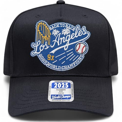 Baseball 2025 World & League Champions Embroidered Patch Trucker Hat | Los Angeles LA Merch | Snapback Hat for Men & Women (US, Alpha, One Size, LA Black)
