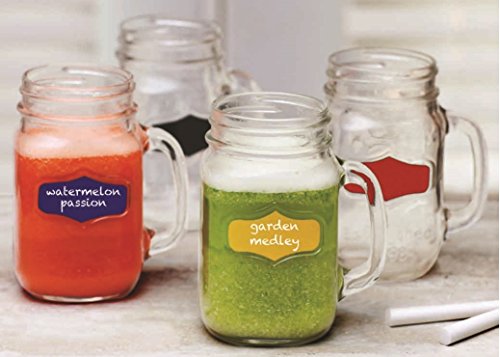 Circleware Yorkshire Mason Jar Mugs With Fun Colored Chalkboard And Glass Handles, Chalk Included, Set Of 4, 17 Ounce Each, Limited Edition Glassware Serveware Drinkware Drinking Glasses Cups #TOP2