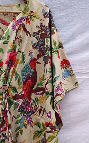 INDACORIFY 100% Cotton Kaftan Dress, Floral Printed Women Dressmaking, Handmade Indian Long Kaftan Suit, Beautiful Beach4