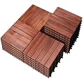 PrimeZone 27 PCS Interlocking Patio Deck Tiles - 12" x 12" Indoor Outdoor Solid Acacia Wood Flooring for Balcony, Backyard, Garden & Poolside, Brown