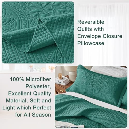 Qucover Alaska King Bedspread 132x 120, Extra Wide Oversized King Bedspread, 3 Piece Soft Microfiber Lightweight Oversized King Quilts Comforter Set, Vintage Persian Pattern, with Pillow Shams, Teal by Qucover - Image 5